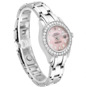 The high-quality fake watch is decorated with diamonds.